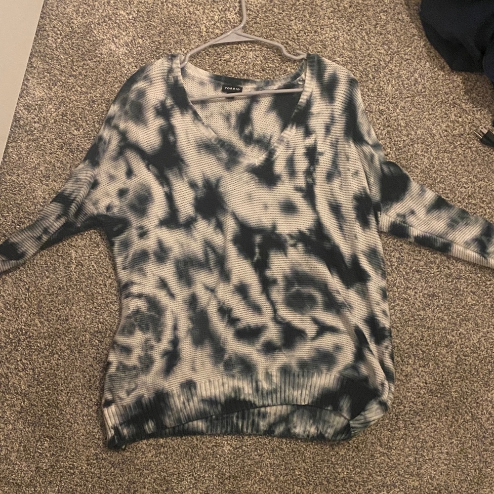 Torrid Navy and White V-Neck Sweater